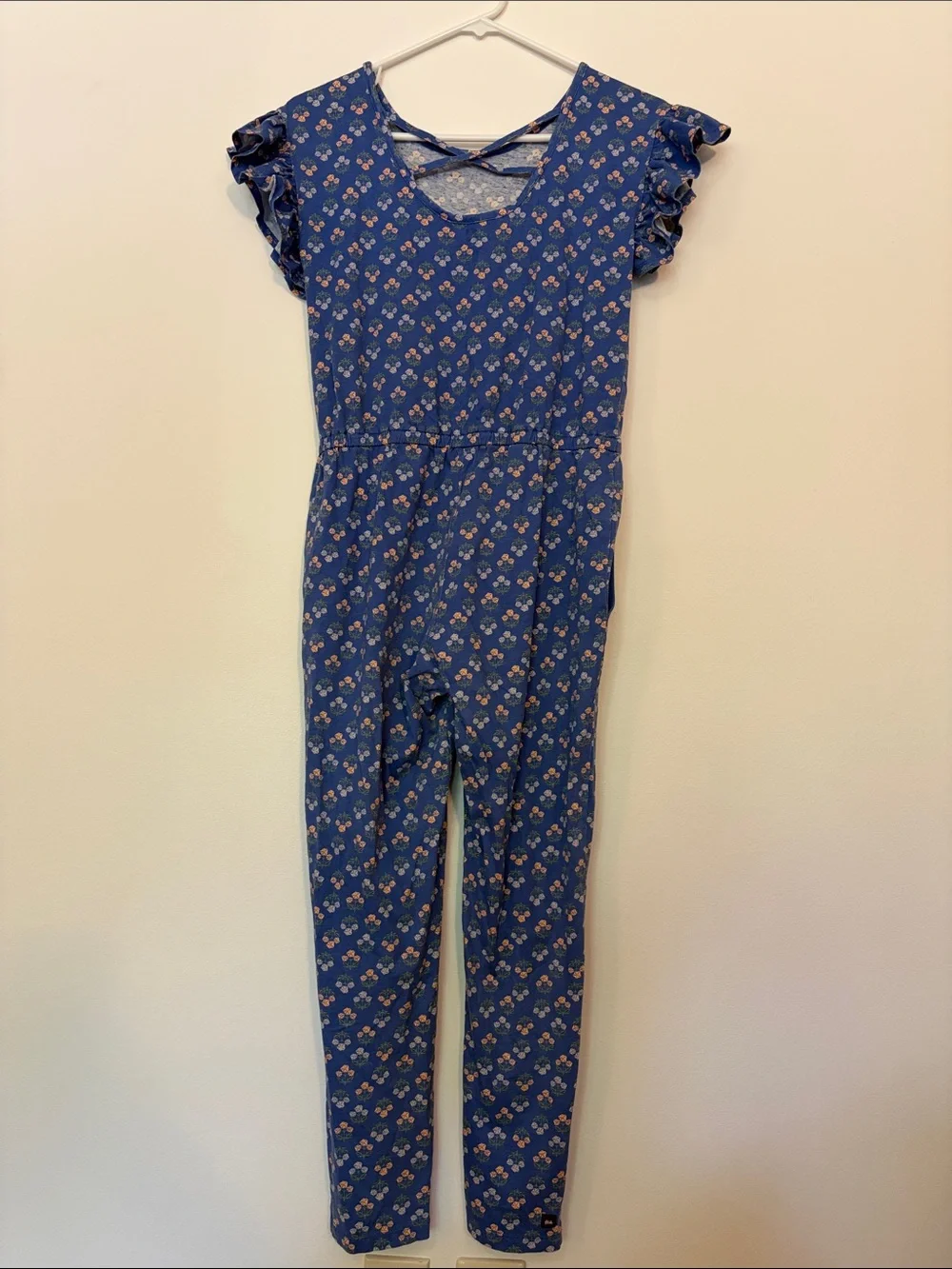 Tea Collection Blue Floral Ruffle-Sleeve One-Piece Romper / Jumpsuit